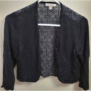 Women's Roz & Ali Black Laced Crop Top Cardigan Size Large
